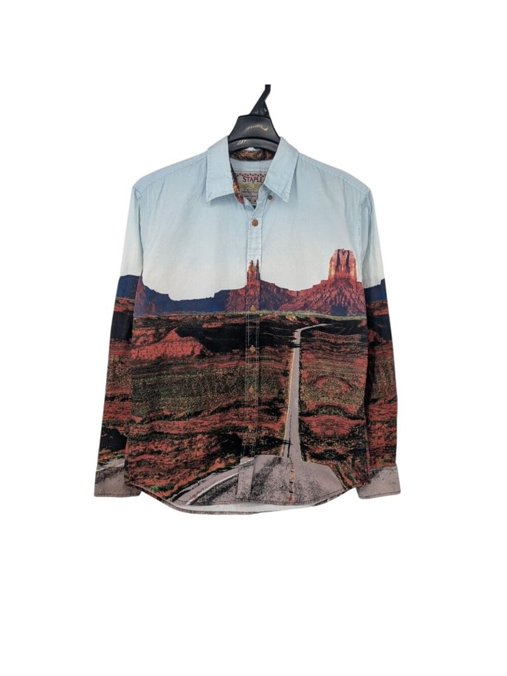 Staple NYC Desert Landscape Print Button Up Shirt Western Road Long Sleeve Large